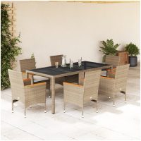 Matgrupp för trädgård med dynor 7 delar beige konstrotting&glas vidaXL