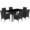 Matgrupp för trädgård med dynor 7 delar svart konstrotting&glas vidaXL 150 x 90 x 75 cm – miniatyr 2