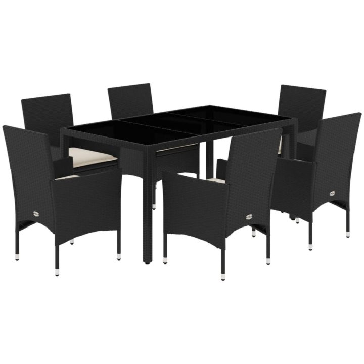 Matgrupp för trädgård med dynor 7 delar svart konstrotting&glas vidaXL 150 x 90 x 75 cm – bild 2