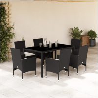 Matgrupp för trädgård med dynor 7 delar svart konstrotting&glas vidaXL