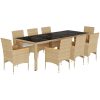 Matgrupp för trädgård med dynor 9 delar beige konstrotting&glas vidaXL – miniatyr 2