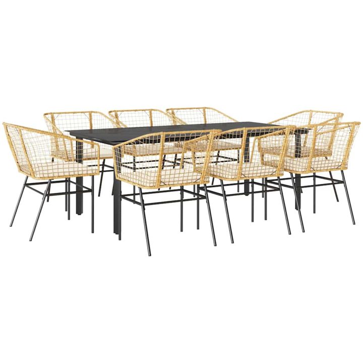 Matgrupp för trädgård med dynor 9 delar brun polyrotting glas vidaXL 200 x 100 x 74 cm – bild 2