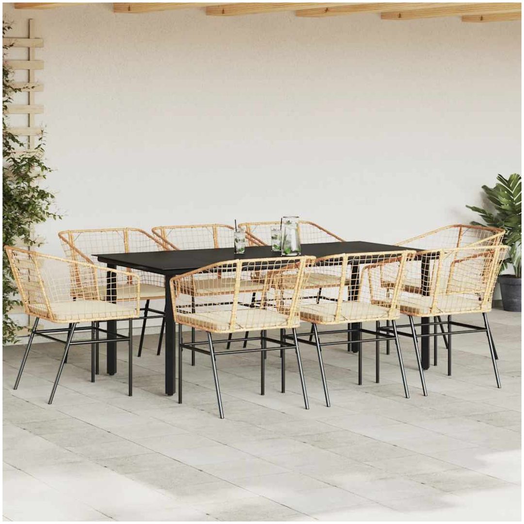 Matgrupp för trädgård med dynor 9 delar brun polyrotting glas vidaXL 200 x 100 x 74 cm – bild 3
