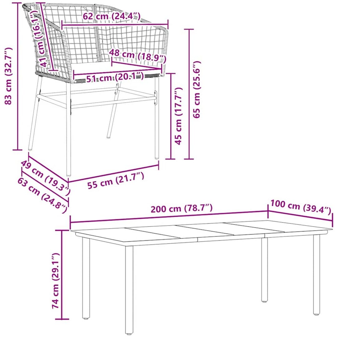 Matgrupp för trädgård med dynor 9 delar brun polyrotting glas vidaXL 200 x 100 x 74 cm – bild 10