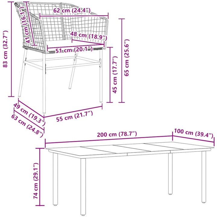 Matgrupp för trädgård med dynor 9 delar brun polyrotting glas vidaXL 200 x 100 x 74 cm – bild 10