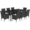Matgrupp för trädgård med dynor 9 delar svart konstrotting&glas vidaXL 190 x 90 x 75 cm – miniatyr 2