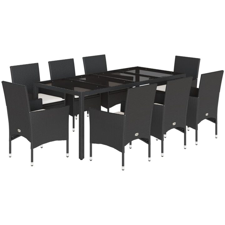 Matgrupp för trädgård med dynor 9 delar svart konstrotting&glas vidaXL 190 x 90 x 75 cm – bild 2