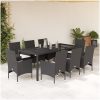 Matgrupp för trädgård med dynor 9 delar svart konstrotting&glas vidaXL 190 x 90 x 75 cm – miniatyr 1