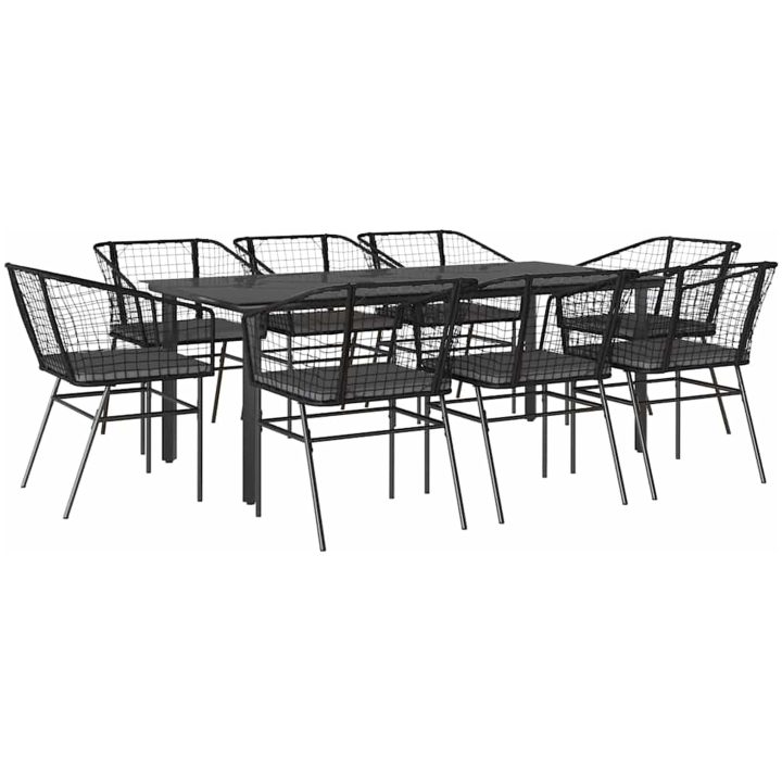 Matgrupp för trädgård med dynor 9 delar svart polyrotting glas vidaXL 200 x 100 x 74 cm – bild 2