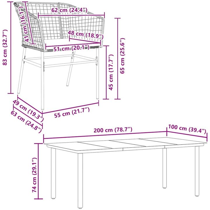 Matgrupp för trädgård med dynor 9 delar svart polyrotting glas vidaXL 200 x 100 x 74 cm – bild 10