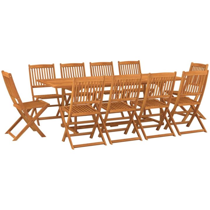 Matgrupp för trädgården 11 delar 220x90x75 cm massivt akaciaträ vidaXL – bild 2