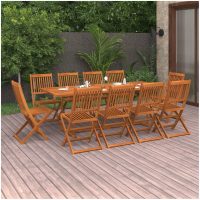 Matgrupp för trädgården 11 delar 220x90x75 cm massivt akaciaträ vidaXL