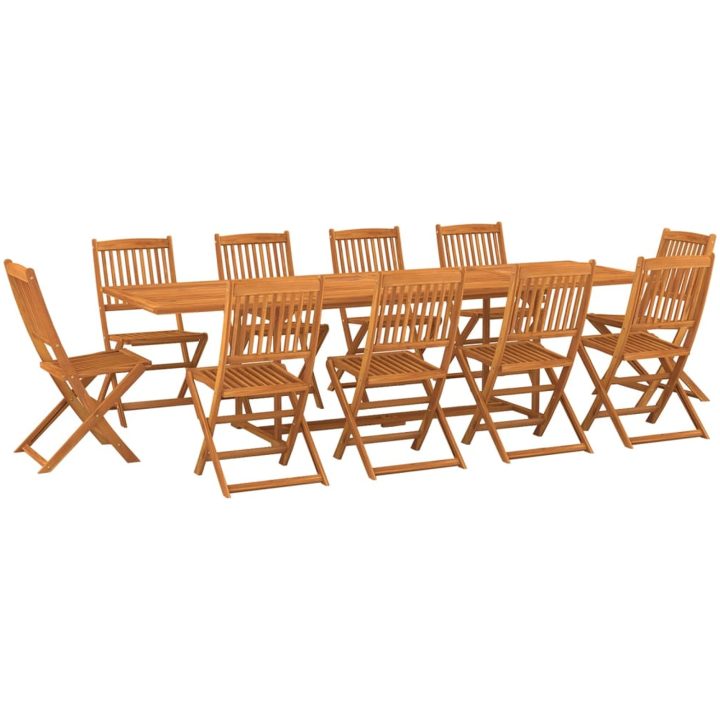 Matgrupp för trädgården 11 delar 280x90x75 cm massivt akaciaträ vidaXL – bild 2