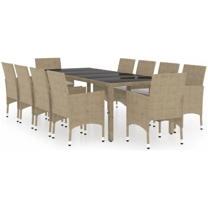 Matgrupp för trädgården 11 delar konstrotting beige vidaXL 250 cm bordslängd – bild 2