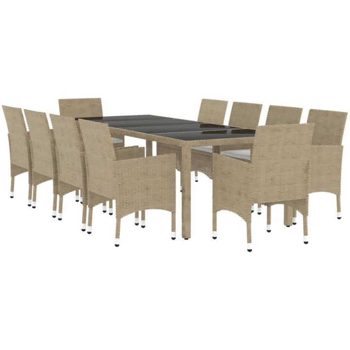 Matgrupp för trädgården 11 delar konstrotting beige vidaXL 250 cm bordslängd – bild 3