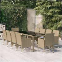 Matgrupp för trädgården 11 delar konstrotting beige vidaXL