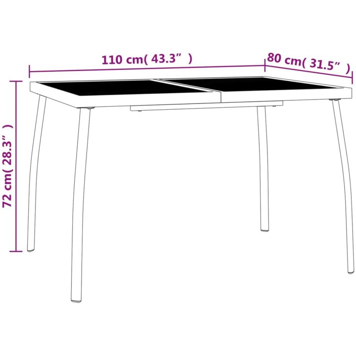 Matgrupp för trädgården 3 delar antracit stål vidaXL 110 cm table length – bild 11