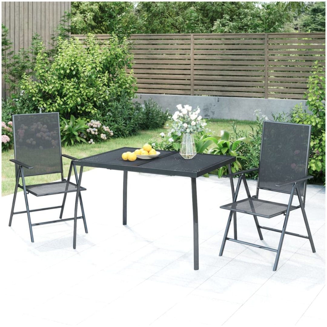 Matgrupp för trädgården 3 delar antracit stål vidaXL 110 cm table length