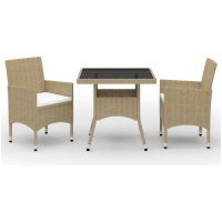 Matgrupp för trädgården 3 delar beige konstrotting och glas vidaXL