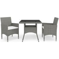 Matgrupp för trädgården 3 delar grå konstrotting och glas vidaXL