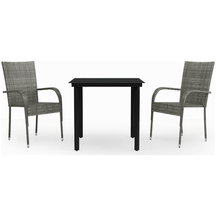 Matgrupp för trädgården 3 delar grå och svart vidaXL 80 cm table length – bild 2