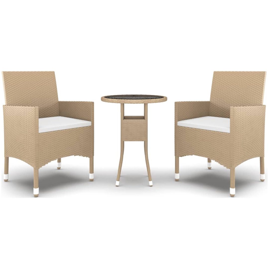 Matgrupp för trädgården 3 delar konstrotting beige vidaXL – bild 2