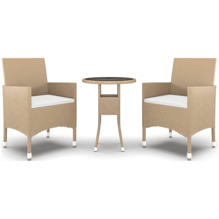 Matgrupp för trädgården 3 delar konstrotting beige vidaXL – bild 2