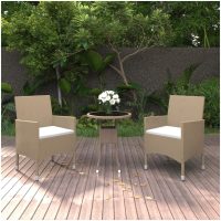 Matgrupp för trädgården 3 delar konstrotting beige vidaXL