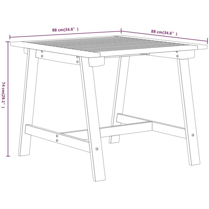Matgrupp för trädgården 3 delar massivt akaciaträ vidaXL 88 cm table length – bild 7