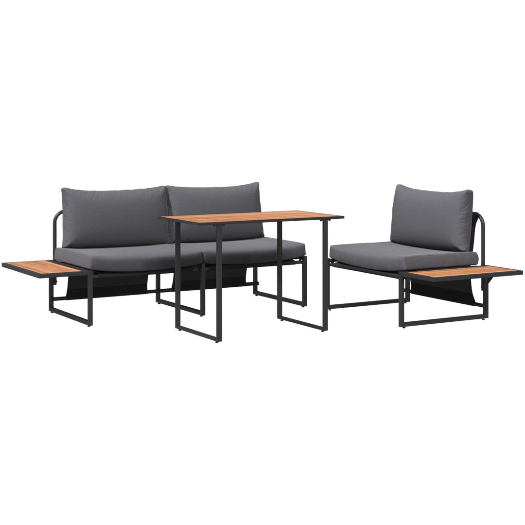 Matgrupp för trädgården 3 delar med antracit dynor vidaXL Armstol utan armar: 117.5x70x68 cm, matbord: 100x55 – bild 2
