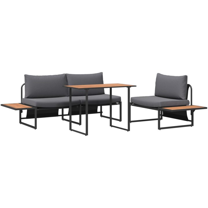 Matgrupp för trädgården 3 delar med antracit dynor vidaXL Armstol utan armar: 117.5x70x68 cm, matbord: 100x55 – bild 2