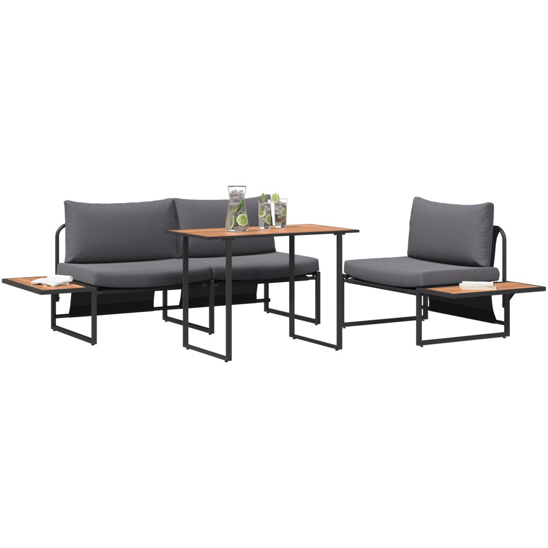 Matgrupp för trädgården 3 delar med antracit dynor vidaXL Armstol utan armar: 117.5x70x68 cm, matbord: 100x55 – bild 3