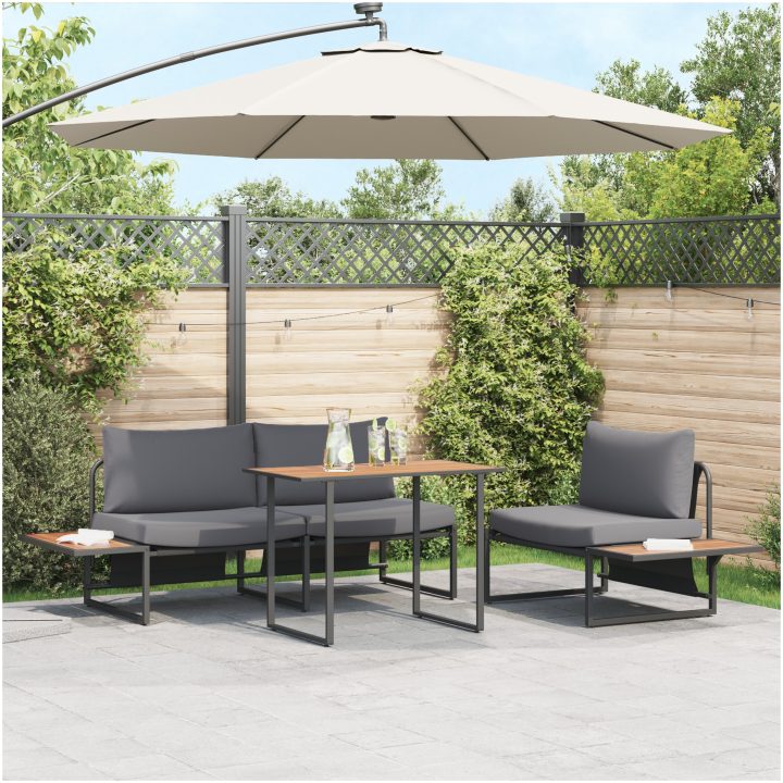 Matgrupp för trädgården 3 delar med antracit dynor vidaXL Armstol utan armar: 117.5x70x68 cm, matbord: 100x55 – bild 4
