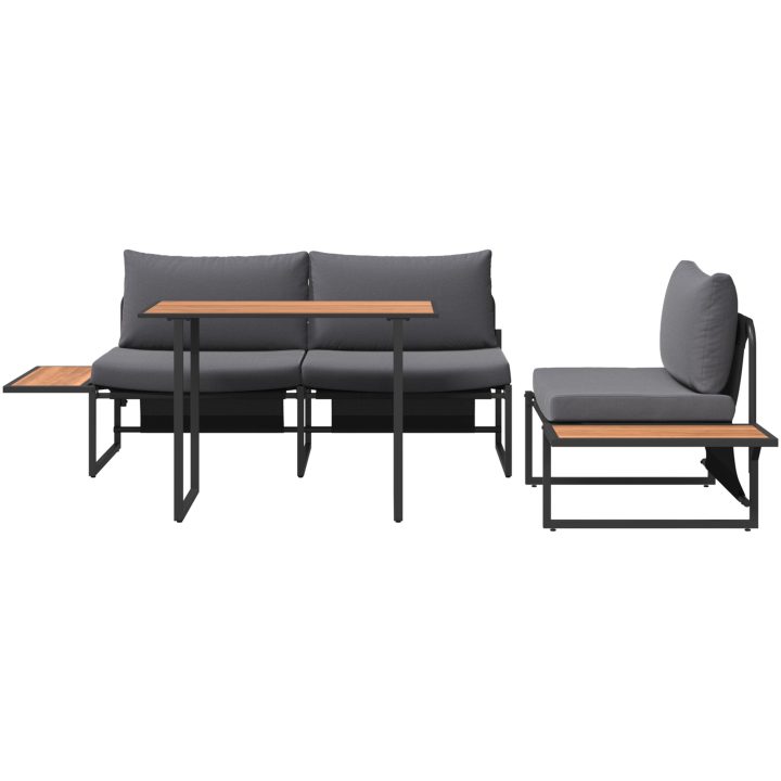 Matgrupp för trädgården 3 delar med antracit dynor vidaXL Armstol utan armar: 117.5x70x68 cm, matbord: 100x55 – bild 5