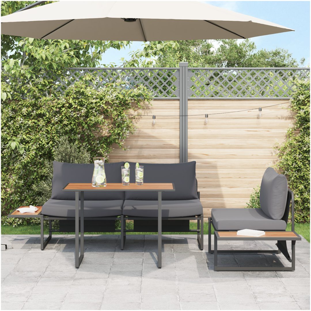 Matgrupp för trädgården 3 delar med antracit dynor vidaXL Armstol utan armar: 117.5x70x68 cm, matbord: 100x55