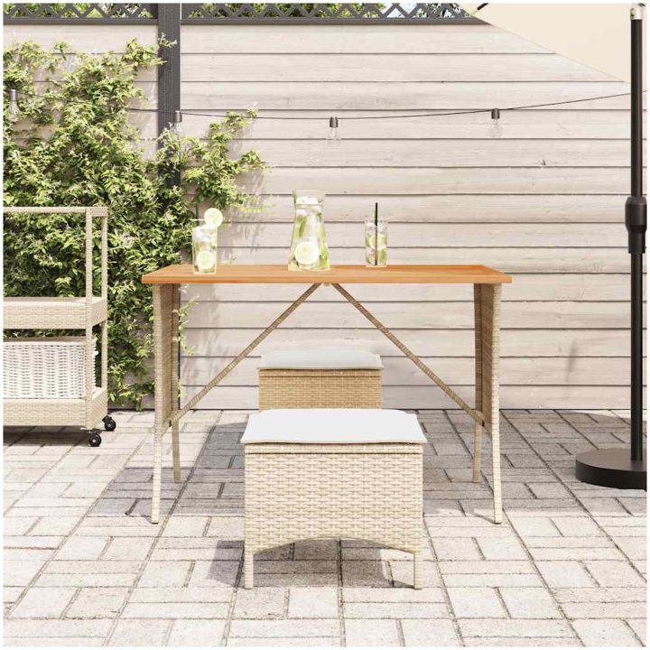 Matgrupp för trädgården 3 delar med dynor beige konstrotting vidaXL – bild 3