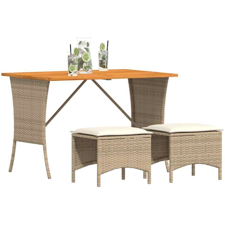 Matgrupp för trädgården 3 delar med dynor beige konstrotting vidaXL – bild 4