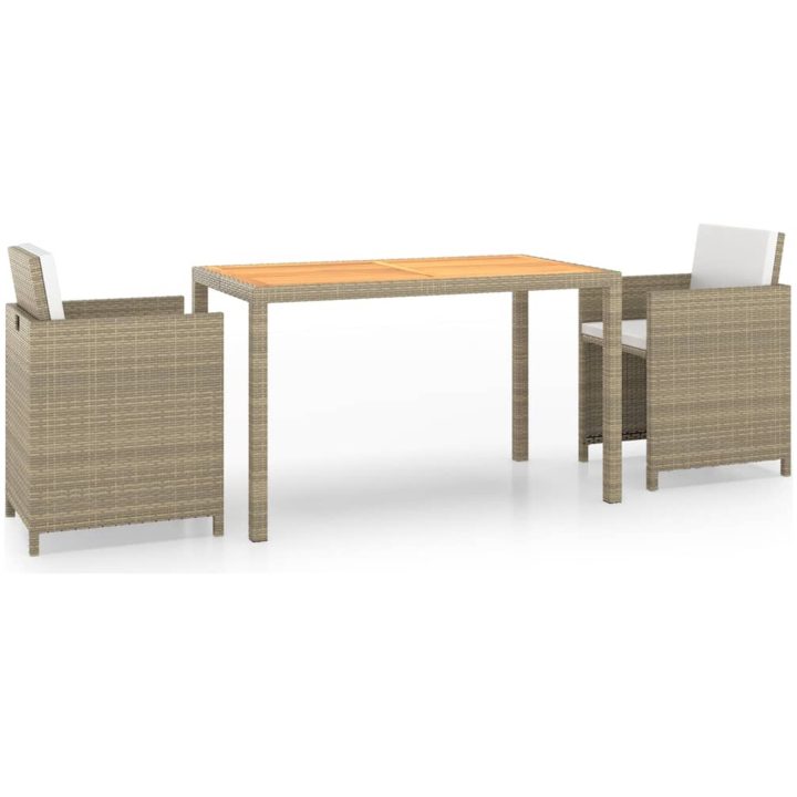 Matgrupp för trädgården 3 delar med dynor konstrotting beige vidaXL – bild 2