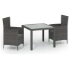 Matgrupp för trädgården 3 delar med dynor konstrotting grå vidaXL 90 cm table length – miniatyr 2