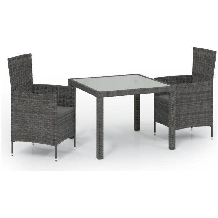 Matgrupp för trädgården 3 delar med dynor konstrotting grå vidaXL 90 cm table length – bild 2