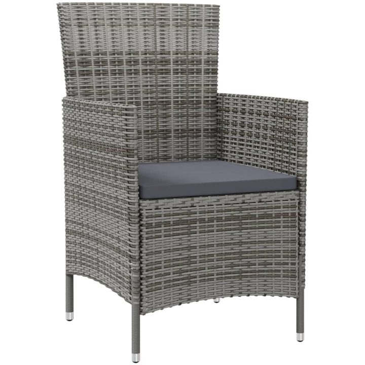 Matgrupp för trädgården 3 delar med dynor konstrotting grå vidaXL 90 cm table length – bild 3