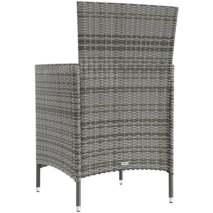 Matgrupp för trädgården 3 delar med dynor konstrotting grå vidaXL 90 cm table length – bild 6