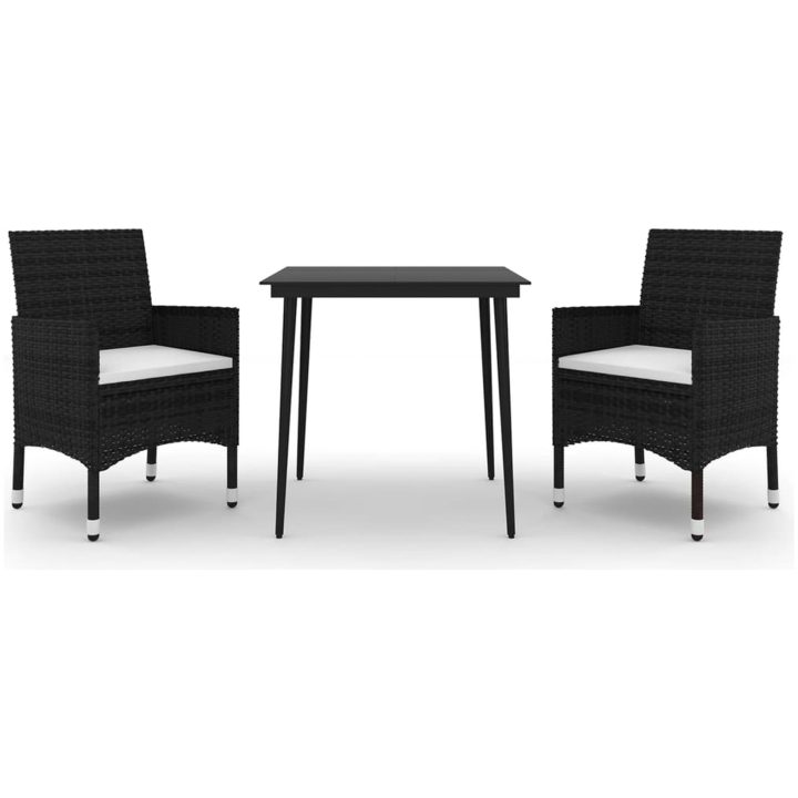 Matgrupp för trädgården 3 delar med dynor konstrotting och glas vidaXL 80 cm table length – bild 2