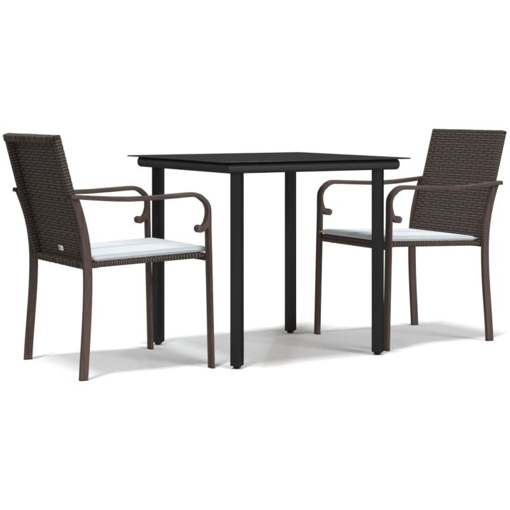 Matgrupp för trädgården 3 delar med dynor konstrotting & stål vidaXL 80 cm table length – bild 2