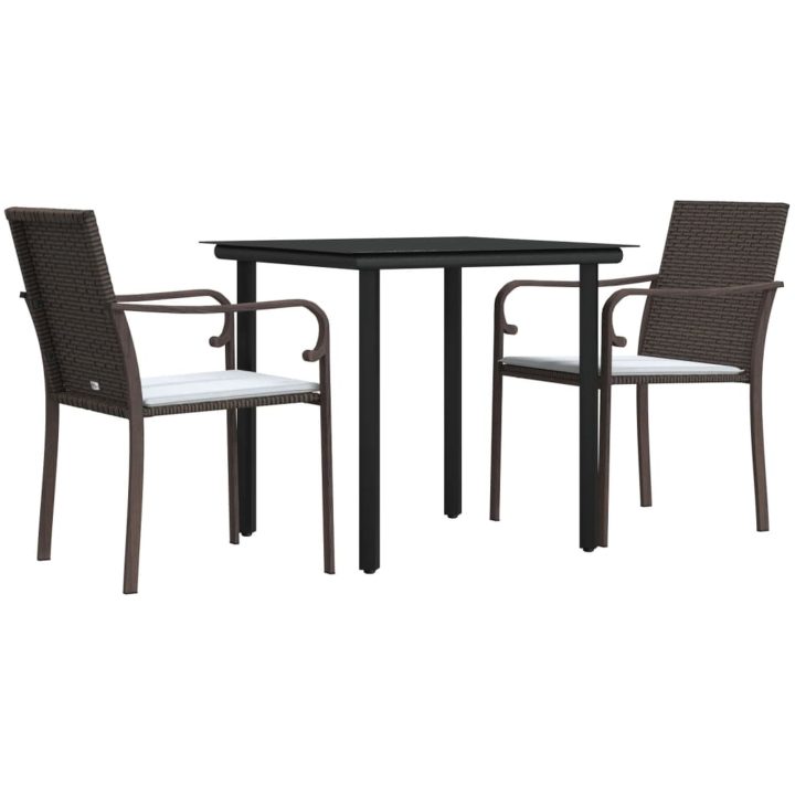 Matgrupp för trädgården 3 delar med dynor konstrotting & stål vidaXL 80 cm table length – bild 3