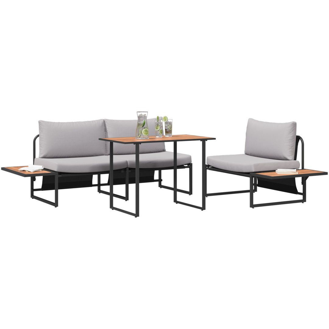 Matgrupp för trädgården 3 delar med ljusgrå dynor vidaXL Armstol utan armar: 117.5x70x68 cm, matbord: 100x55 – bild 3