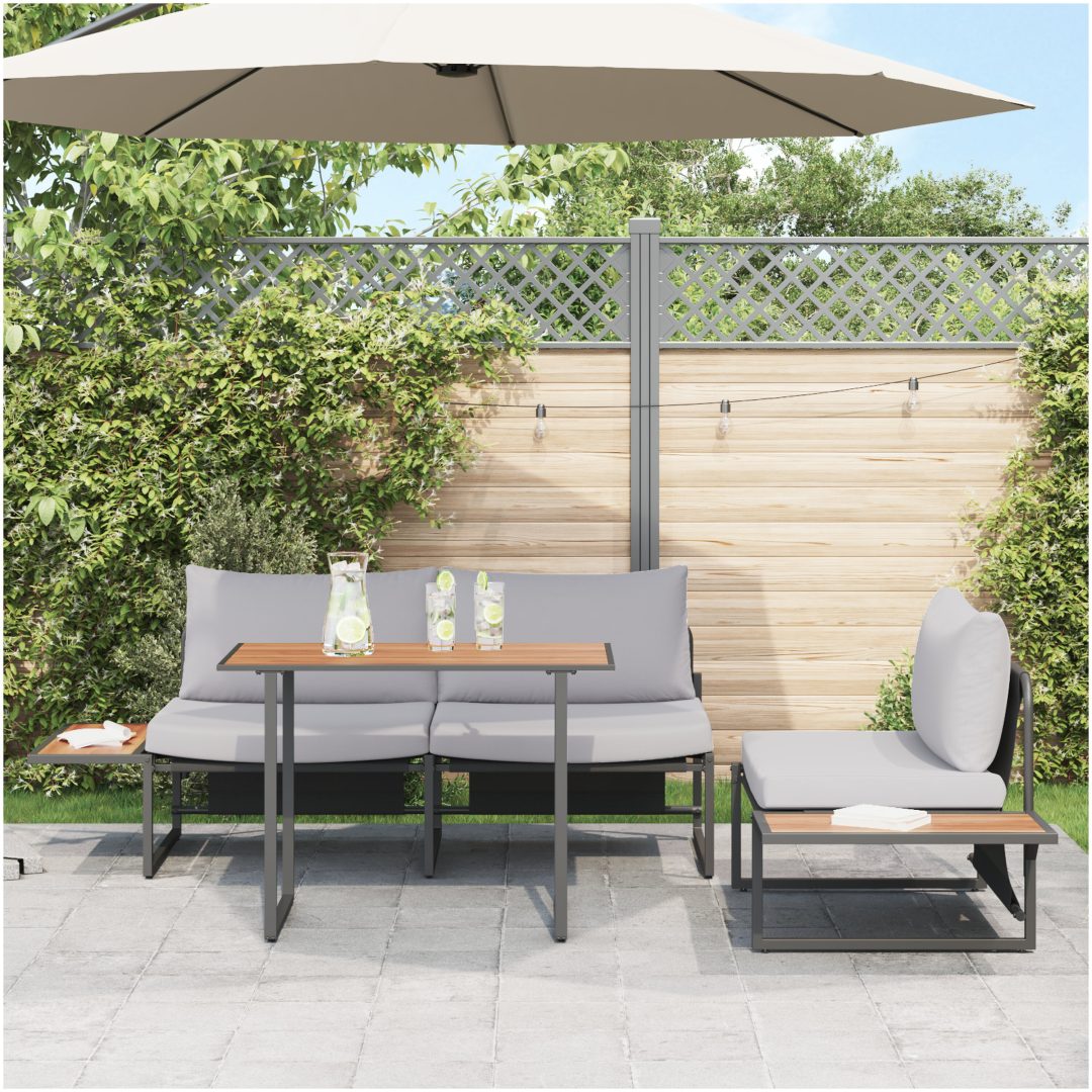 Matgrupp för trädgården 3 delar med ljusgrå dynor vidaXL Armstol utan armar: 117.5x70x68 cm, matbord: 100x55 – bild 4
