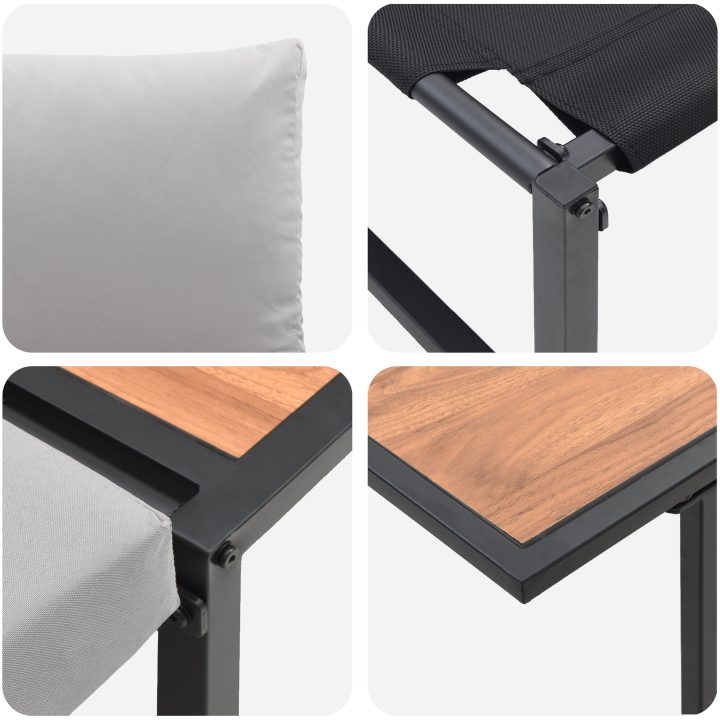 Matgrupp för trädgården 3 delar med ljusgrå dynor vidaXL Armstol utan armar: 117.5x70x68 cm, matbord: 100x55 – bild 10