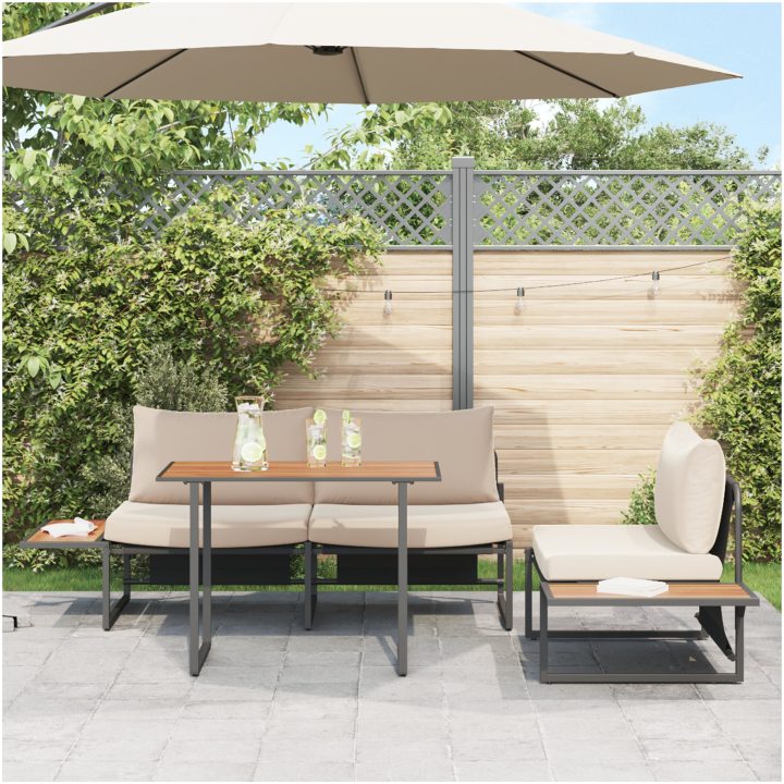 Matgrupp för trädgården 3 delar med taupe dynor vidaXL Trädgårdsoffa, 200.5x70x68 cm, matbord, 100x55x70 c – bild 4