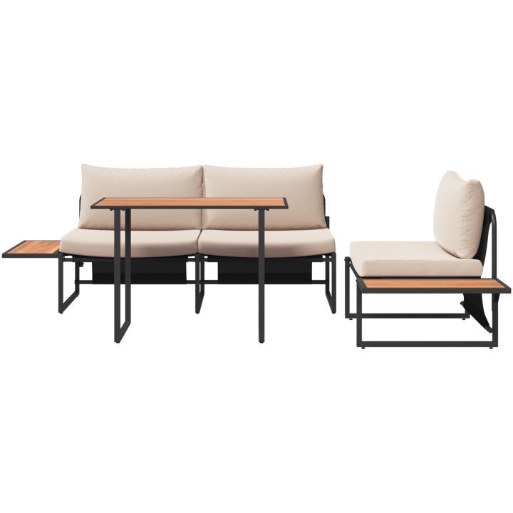 Matgrupp för trädgården 3 delar med taupe dynor vidaXL Trädgårdsoffa, 200.5x70x68 cm, matbord, 100x55x70 c – bild 8